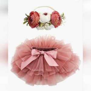 BGFKS Baby Girls Tutu Skirt with Diaper cover and flowered headband